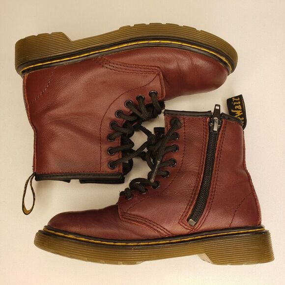 Dr Doc Martens Burgandy Leather Combat Boots Youth Kids Girls Size 12 US 1460J - Picture 16 of 16
